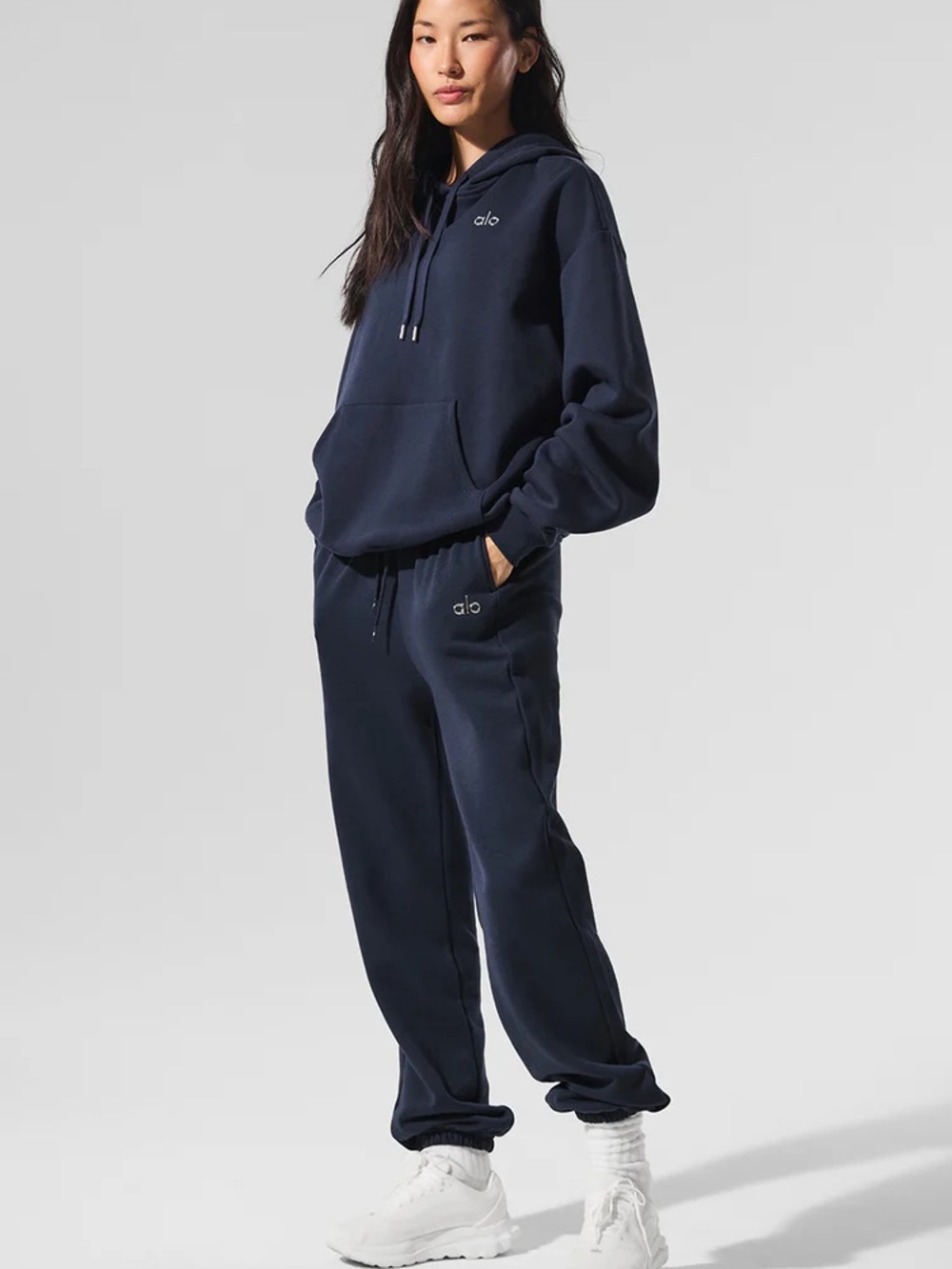 ALO Yoga Navy Sweat Set - Accolade hoodie & Serenity Wide Leg Sweatpant